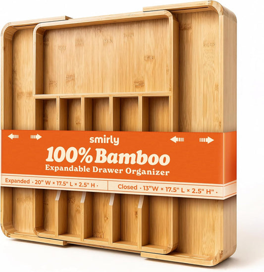 Silverware Drawer Organizer – Bamboo Kitchen Drawer Organizer, Adjustable Utensil Holder and Cutlery Tray, Drawer Dividers for Flatware and Kitchen Utensils | Adjustable