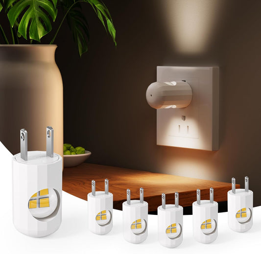 6-Pack LED Night Light Plug-In Wall Outlet Light,2700K Warm White, Ambient Lighting for Bedroom, Bathroom, Nursery, Hallway, Kitchen