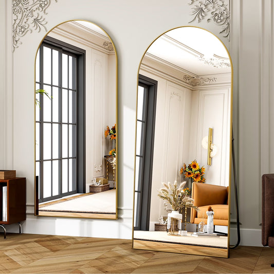 76"X34" Oversized Arched Metal Framed Standing Mirrors, Gold