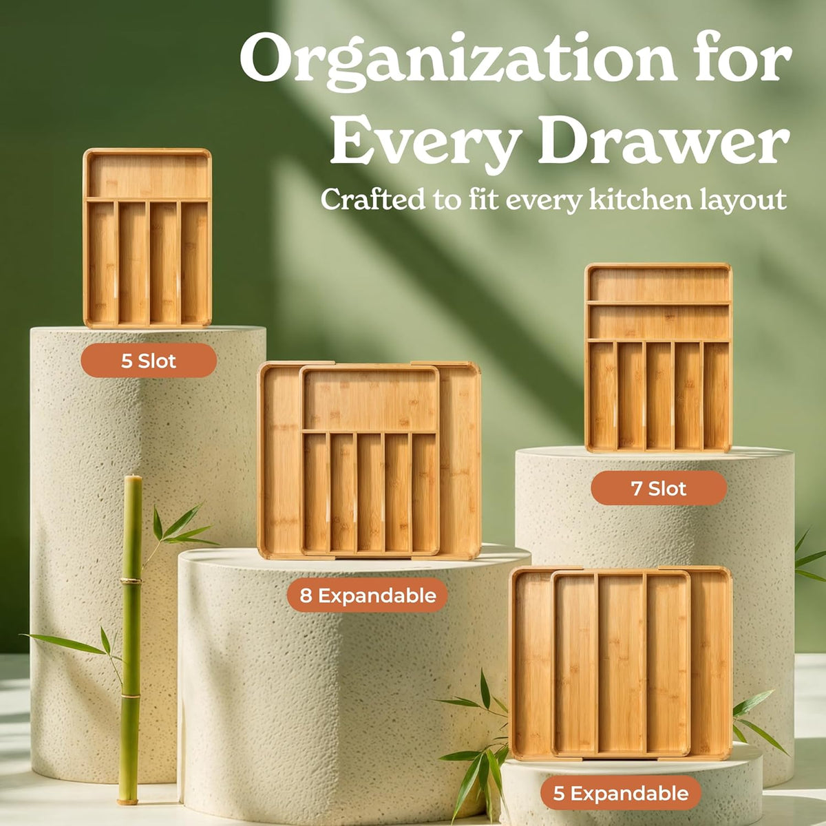 Silverware Drawer Organizer – Bamboo Kitchen Drawer Organizer, Adjustable Utensil Holder and Cutlery Tray, Drawer Dividers for Flatware and Kitchen Utensils | Adjustable