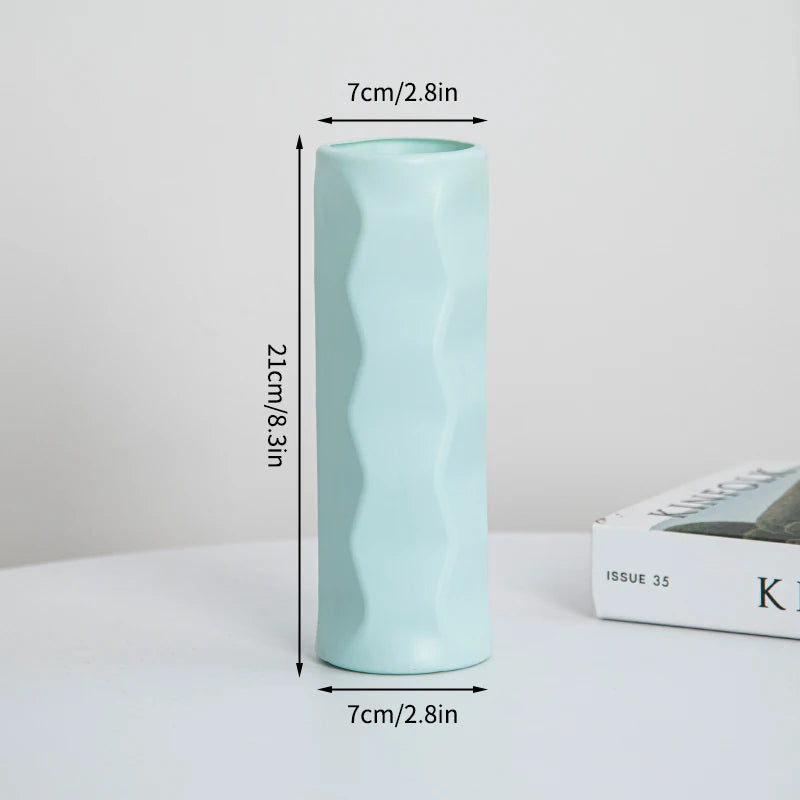 Nordic Vases Pure White Plastic Vases Imitation Ceramic Flower Vases Desktop Flowerpot Wedding Decor Home Ornament