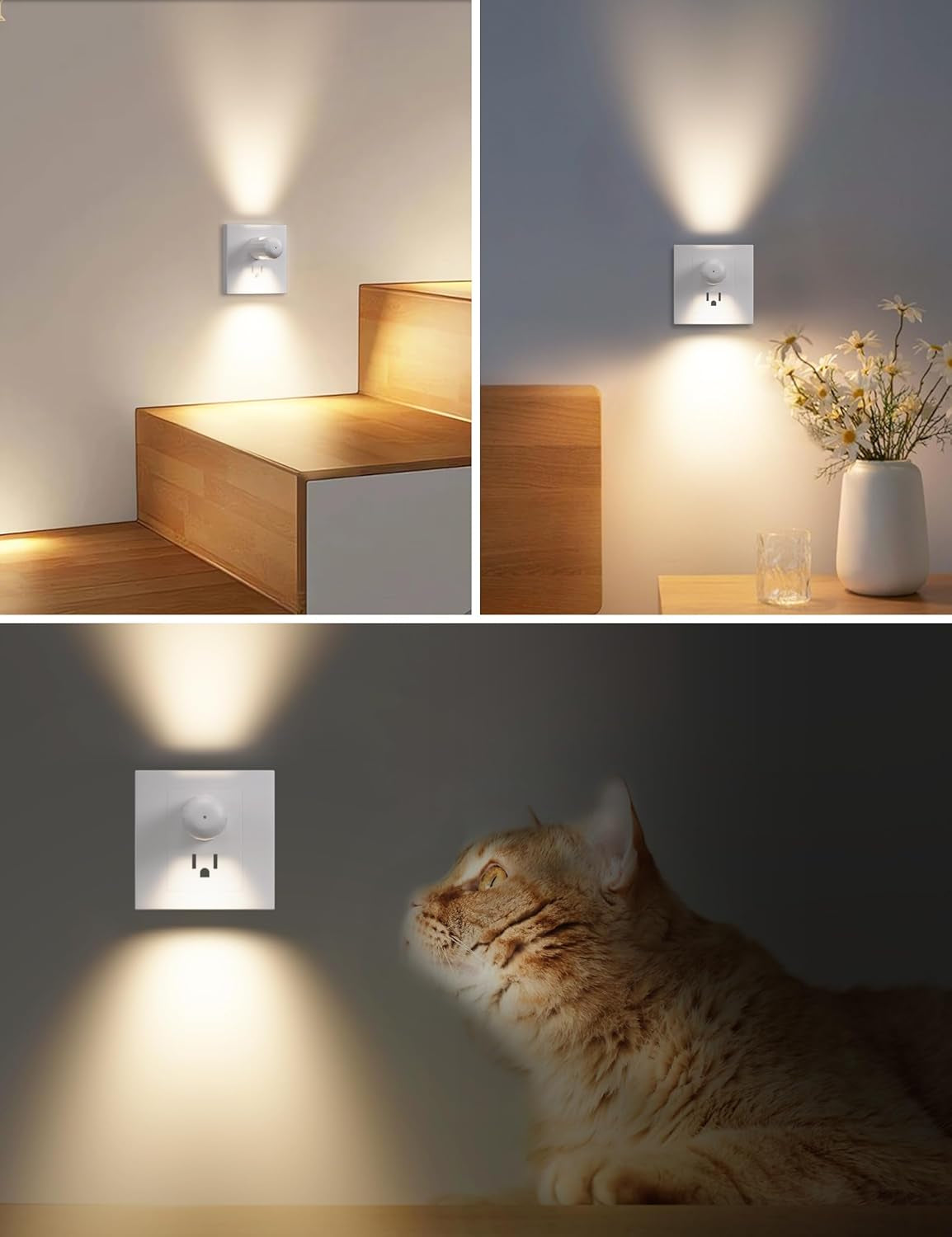 6-Pack LED Night Light Plug-In Wall Outlet Light,2700K Warm White, Ambient Lighting for Bedroom, Bathroom, Nursery, Hallway, Kitchen