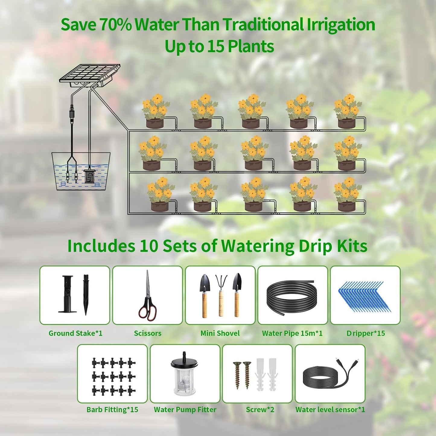 SolarFlow™ Automatic Plant Watering System – 15 Pot Kit
