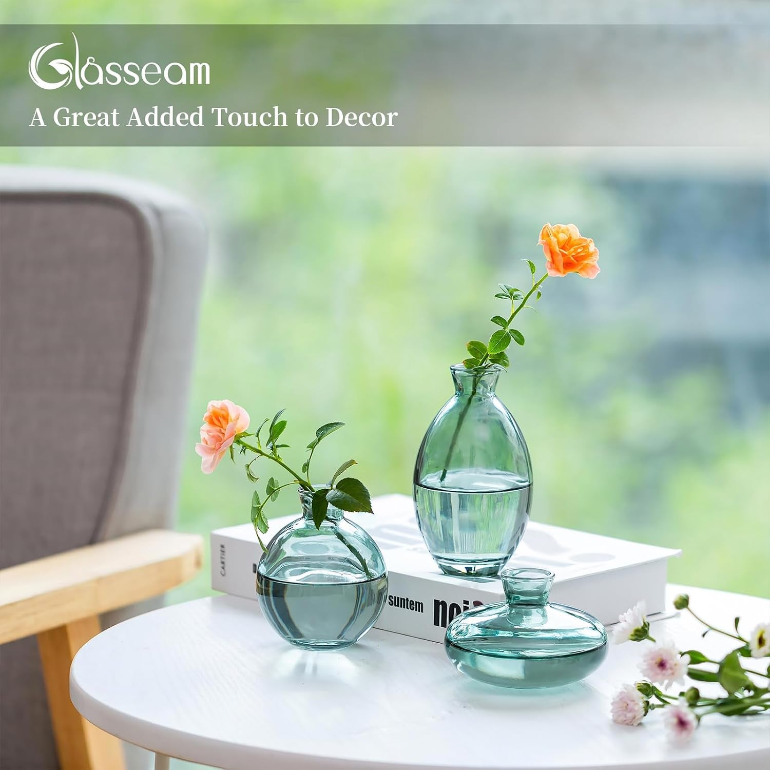 Bud Vases 3Pcs/Set Small Vases Handmade Cute Green Small Vases for Flowers Centerpieces Glass Vases Mini Vase Home Decor Centerpieces, Events Table Decor