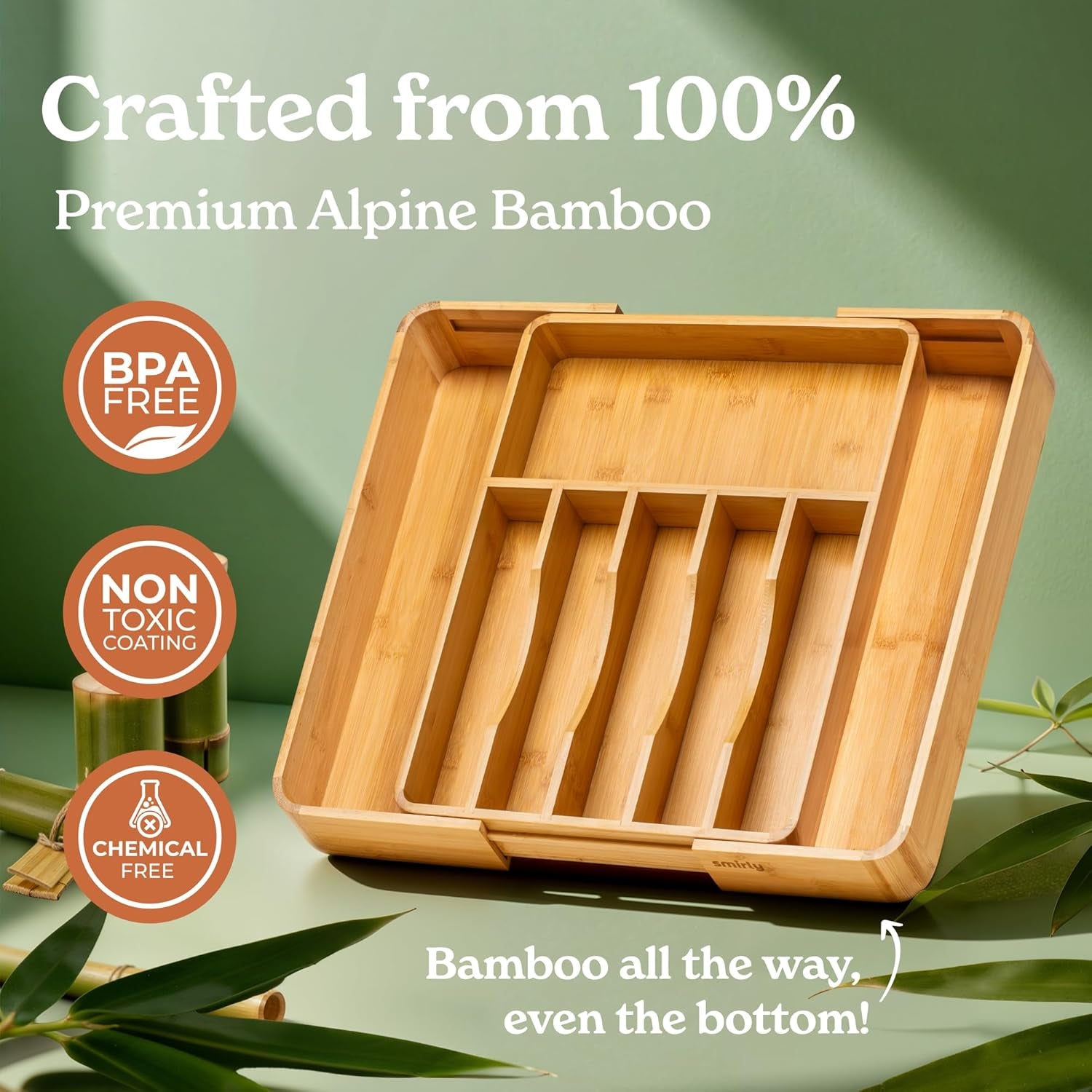 Silverware Drawer Organizer – Bamboo Kitchen Drawer Organizer, Adjustable Utensil Holder and Cutlery Tray, Drawer Dividers for Flatware and Kitchen Utensils | Adjustable