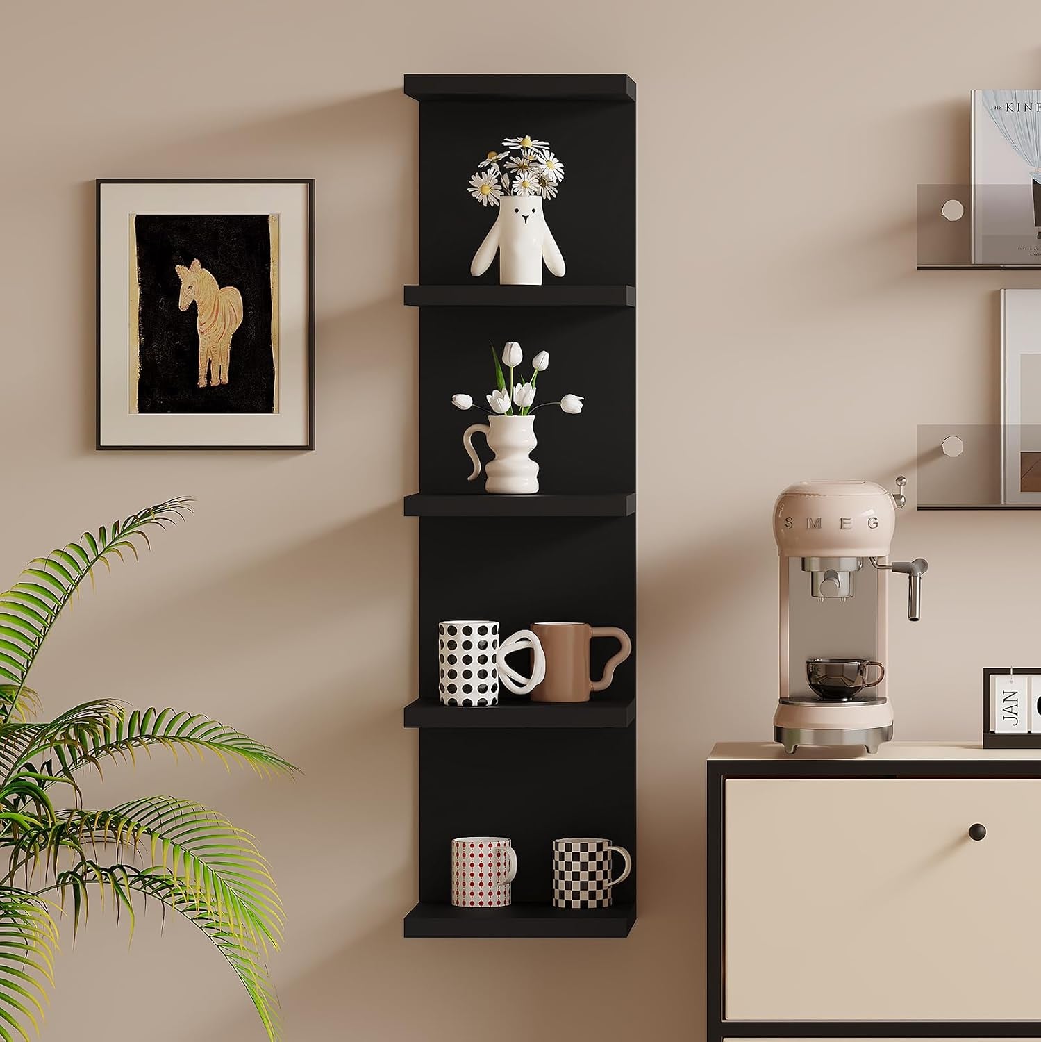 5 Tier Lack Floating Shelf, Black Wall Shelf Unit,Display Shelf