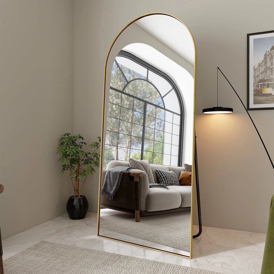 76"X34" Oversized Arched Metal Framed Standing Mirrors, Gold