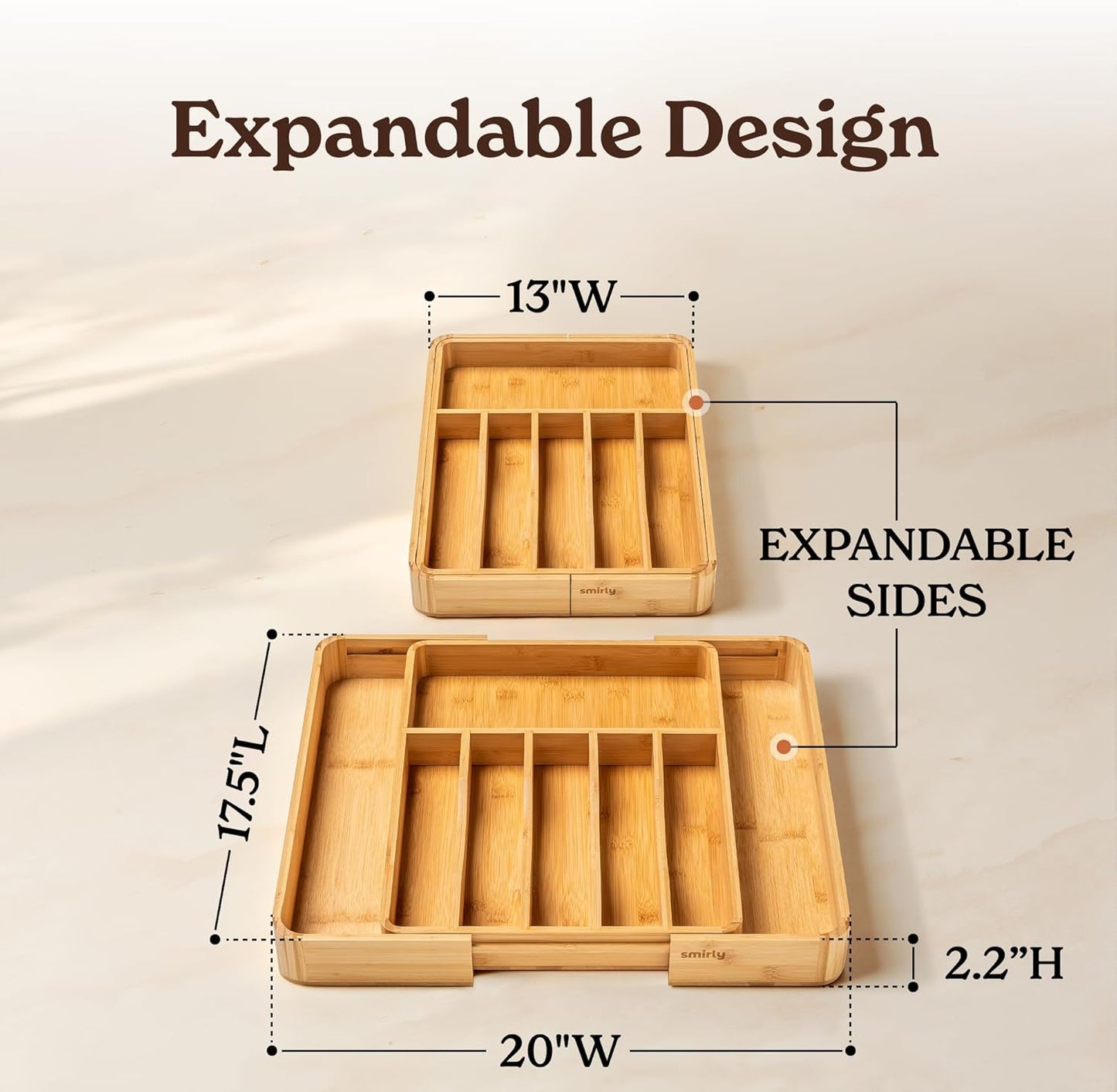 Silverware Drawer Organizer – Bamboo Kitchen Drawer Organizer, Adjustable Utensil Holder and Cutlery Tray, Drawer Dividers for Flatware and Kitchen Utensils | Adjustable