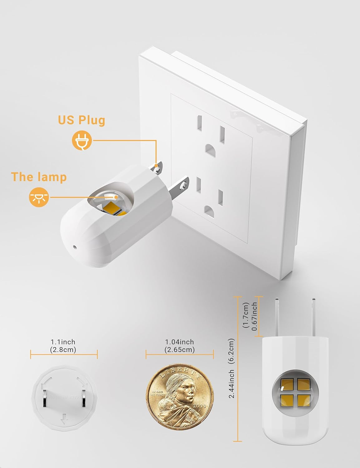 6-Pack LED Night Light Plug-In Wall Outlet Light,2700K Warm White, Ambient Lighting for Bedroom, Bathroom, Nursery, Hallway, Kitchen