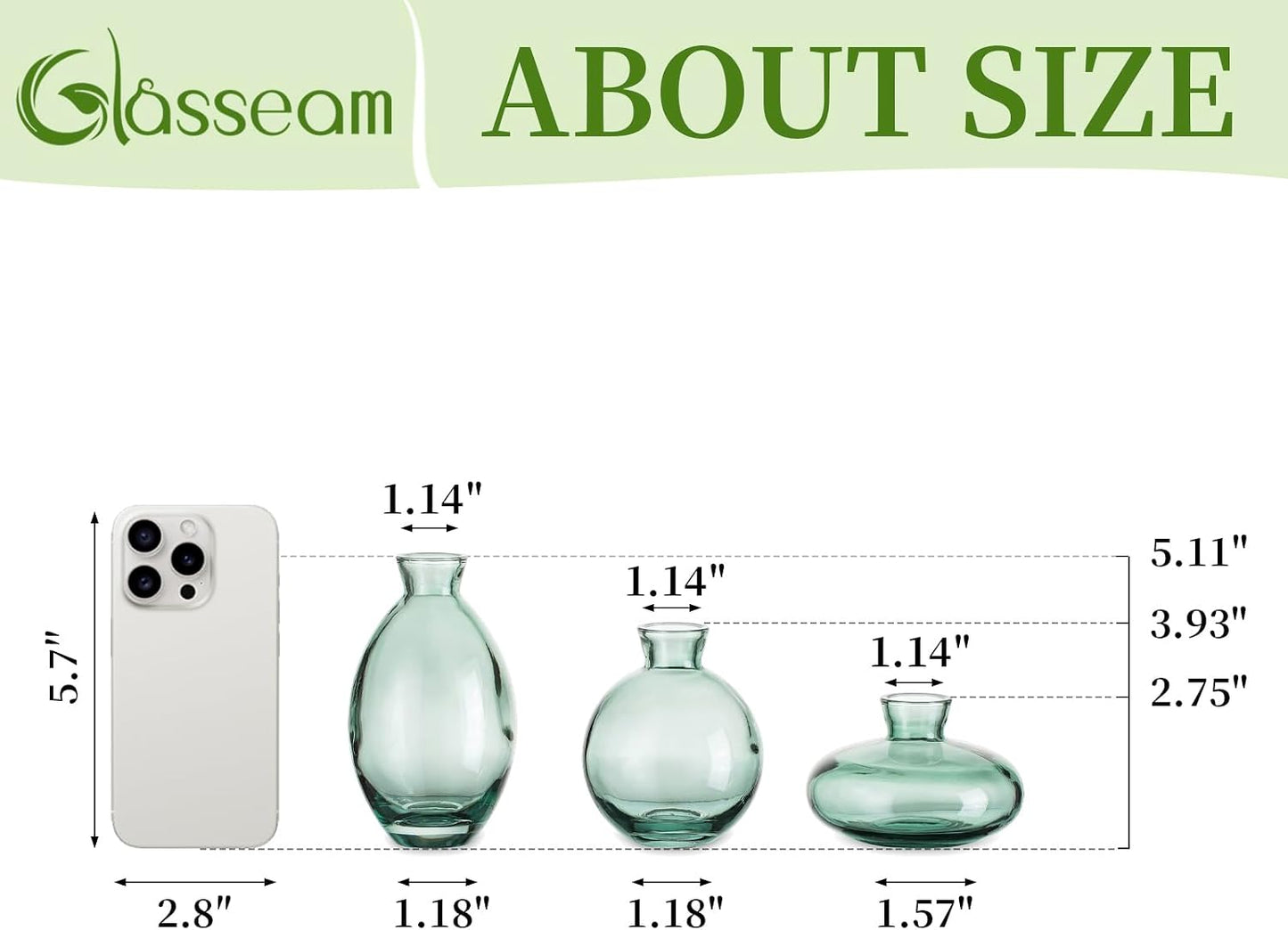 Bud Vases 3Pcs/Set Small Vases Handmade Cute Green Small Vases for Flowers Centerpieces Glass Vases Mini Vase Home Decor Centerpieces, Events Table Decor