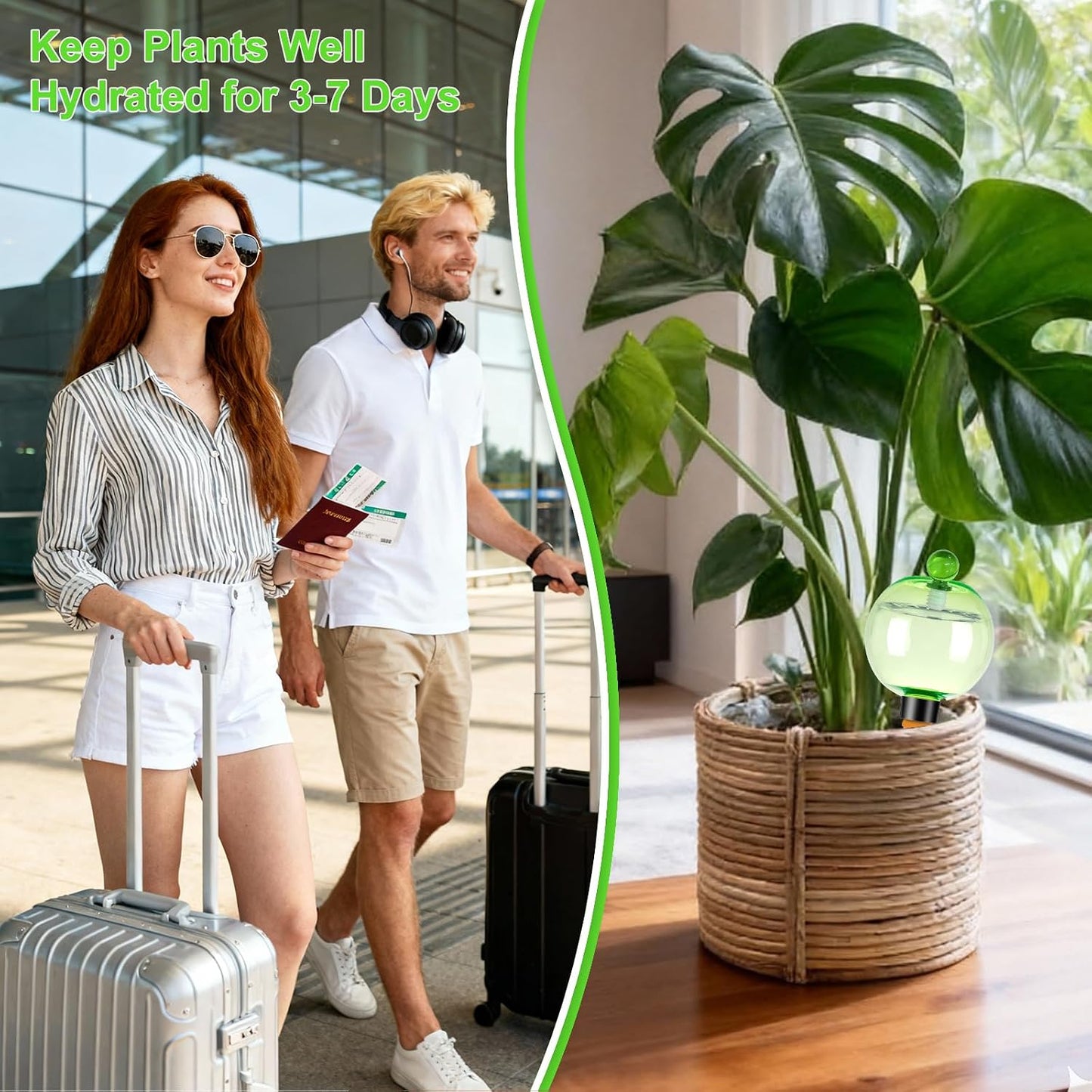 4 Pack Self Watering Globes 17Oz Large Plant Watering Globes Top Fill, Self Water Planter Insert Indoor/Outdoor Plastic Water Bulbs Slow Release Terracotta for Plants, Green
