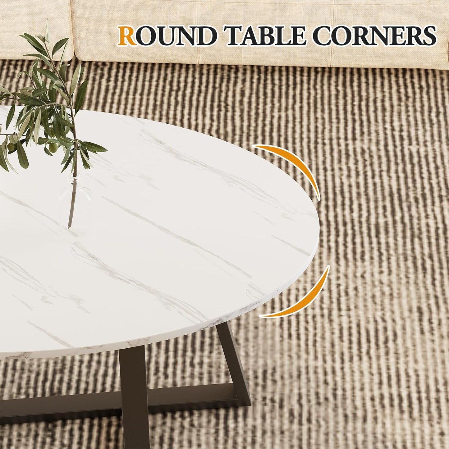 Coffee Table Small Oval Table,White Faux Marble Table for Living Room, Modern Center Tea Tables for Small Space,Wooden Tables End Tables with Sturdy Black Metal Leg