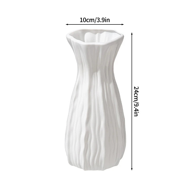 Nordic Vases Pure White Plastic Vases Imitation Ceramic Flower Vases Desktop Flowerpot Wedding Decor Home Ornament