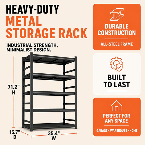 Bookshelf, Metal Wide Bookcase, Heavy Duty Adjustable Industrial Shelf for Living Room, Bedroom and Library, Black