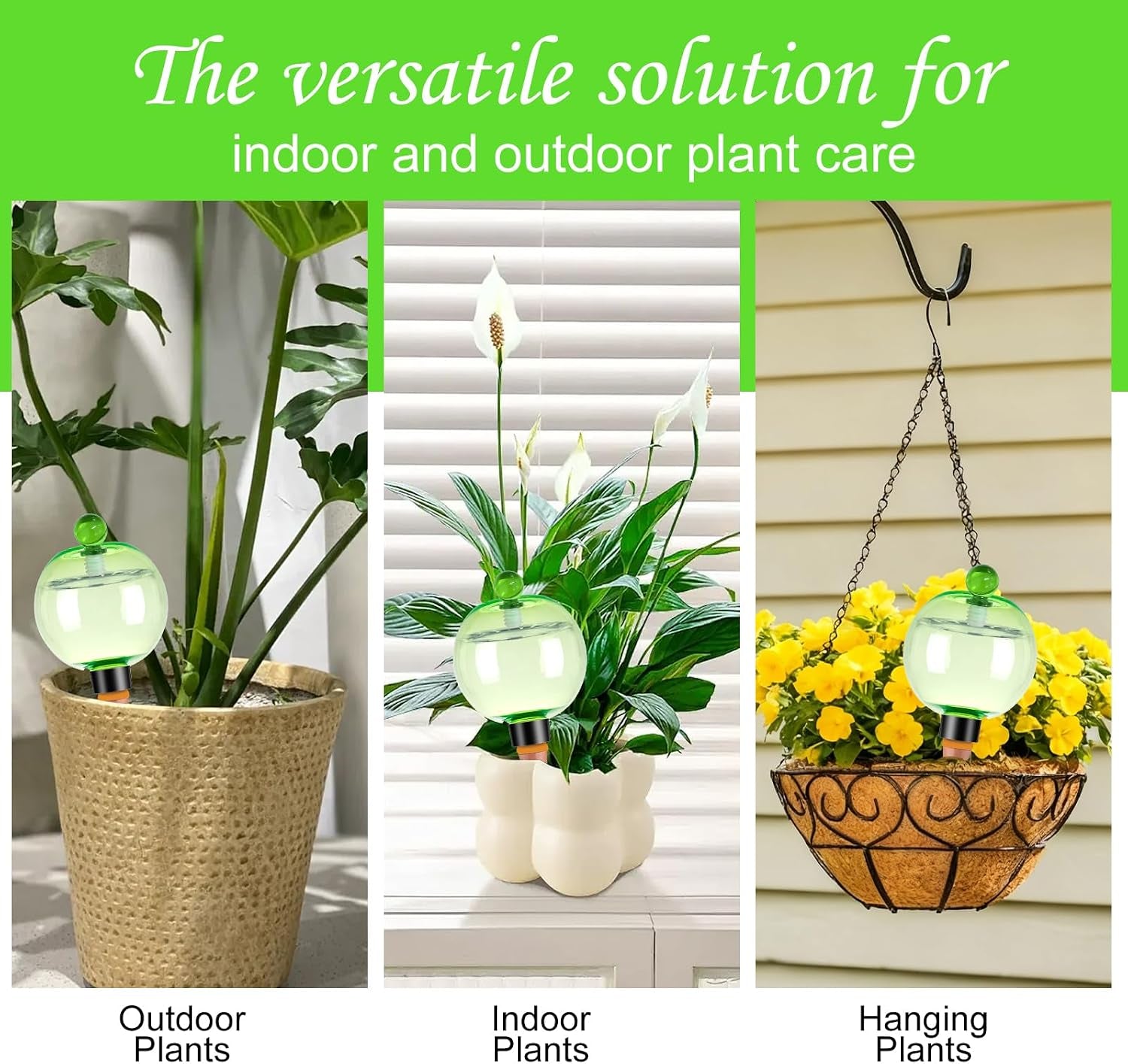 4 Pack Self Watering Globes 17Oz Large Plant Watering Globes Top Fill, Self Water Planter Insert Indoor/Outdoor Plastic Water Bulbs Slow Release Terracotta for Plants, Green