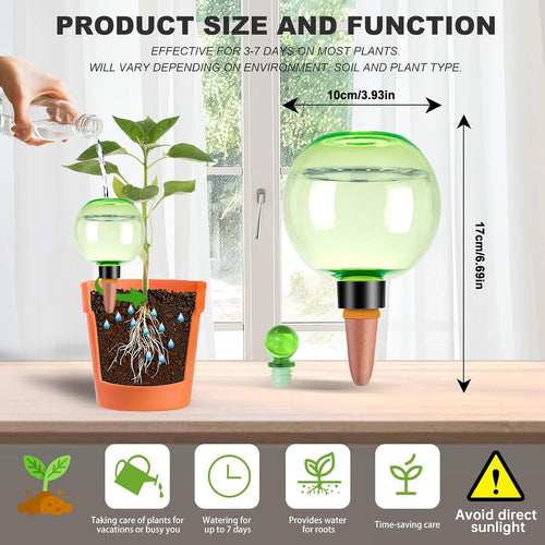 4 Pack Self Watering Globes 17Oz Large Plant Watering Globes Top Fill, Self Water Planter Insert Indoor/Outdoor Plastic Water Bulbs Slow Release Terracotta for Plants, Green
