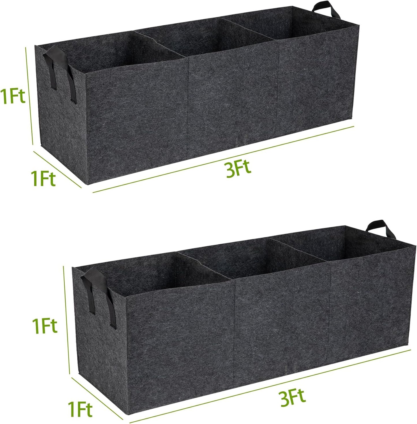 2-Pack 3 Grid Fabric Raised Garden Bed 22 Gallon, 3X1X1 FT Thickened Garden Grow Bags with Handles - Indoor Outdoor Planter Bags for Vegetables, Herbs, Flowers