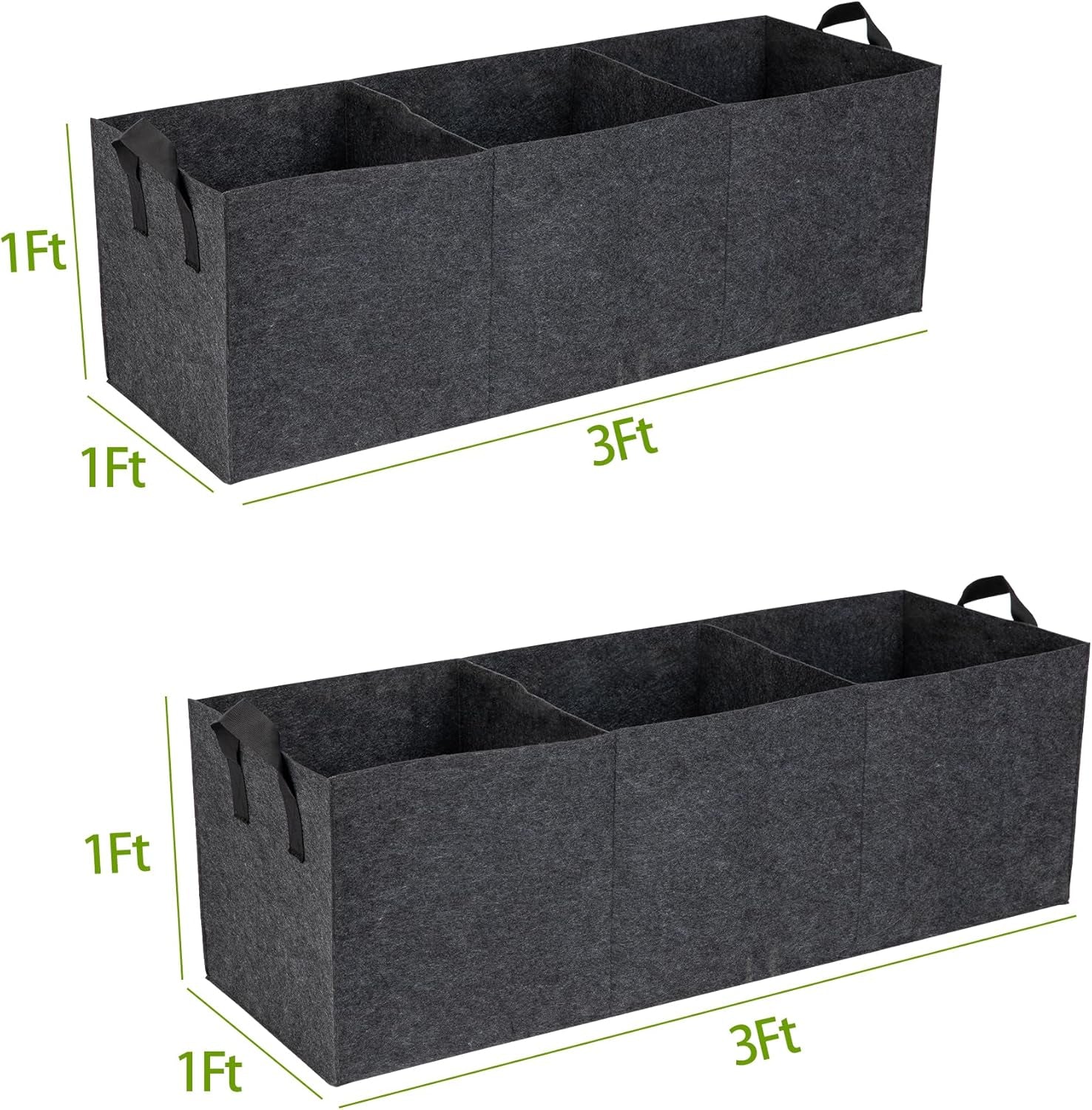 2-Pack 3 Grid Fabric Raised Garden Bed 22 Gallon, 3X1X1 FT Thickened Garden Grow Bags with Handles - Indoor Outdoor Planter Bags for Vegetables, Herbs, Flowers