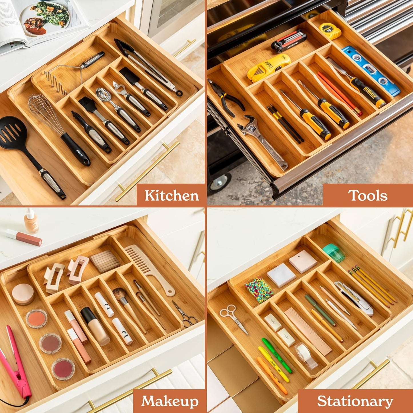 Silverware Drawer Organizer – Bamboo Kitchen Drawer Organizer, Adjustable Utensil Holder and Cutlery Tray, Drawer Dividers for Flatware and Kitchen Utensils | Adjustable