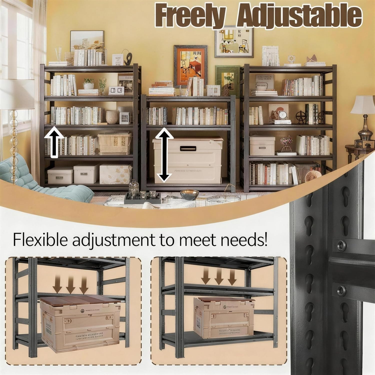 Bookshelf, Metal Wide Bookcase, Heavy Duty Adjustable Industrial Shelf for Living Room, Bedroom and Library, Black