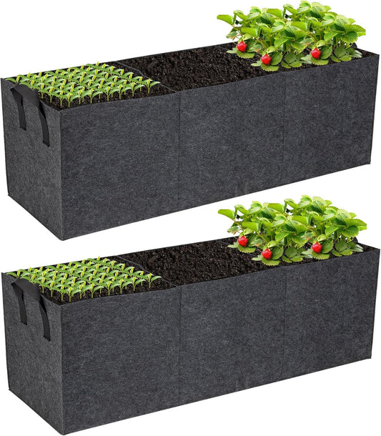2-Pack 3 Grid Fabric Raised Garden Bed 22 Gallon, 3X1X1 FT Thickened Garden Grow Bags with Handles - Indoor Outdoor Planter Bags for Vegetables, Herbs, Flowers