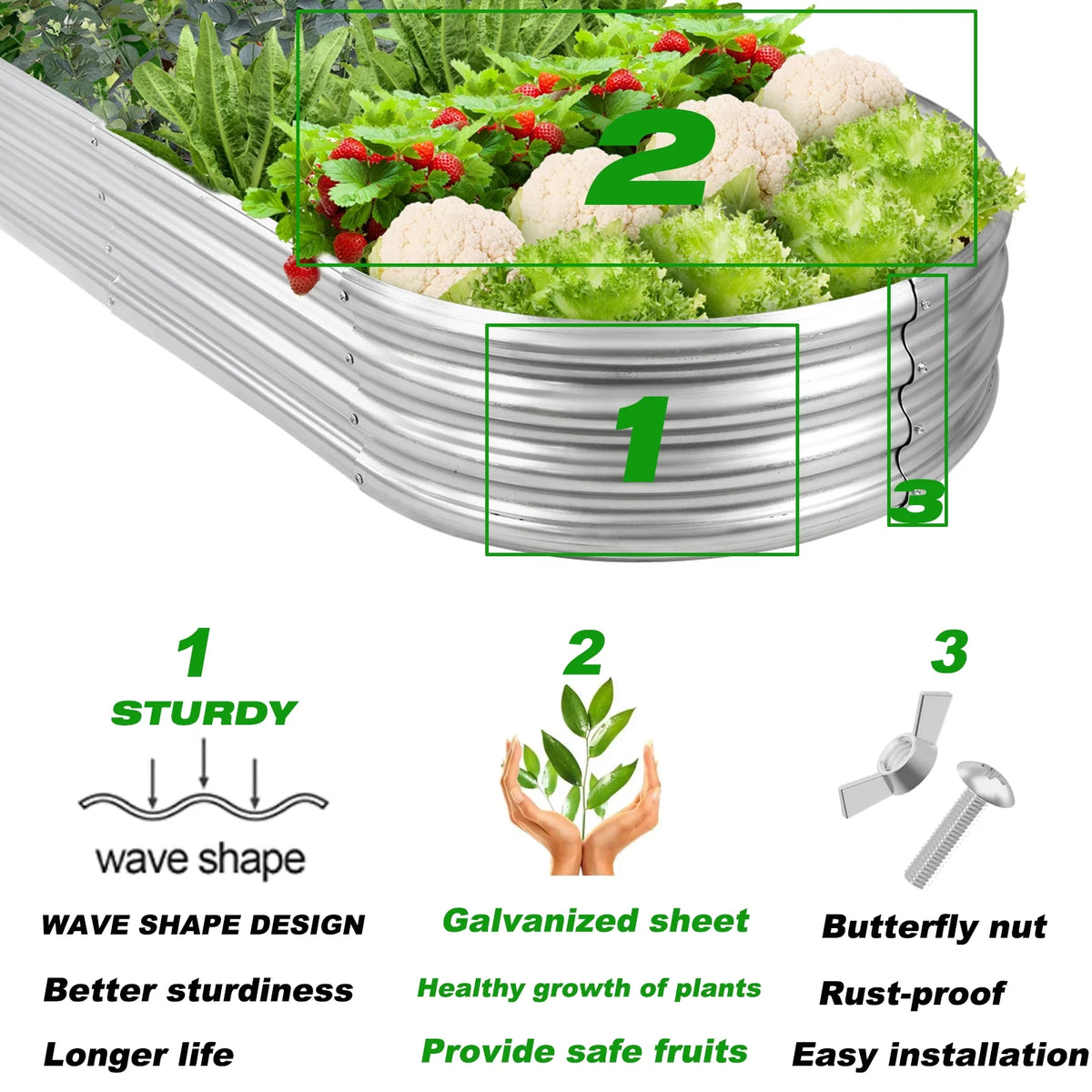 Galvanized Raised Garden Bed Kit, Galvanized Planter Raised Garden Boxes Outdoor, Oval Metal Raised Garden Beds for Vegetables