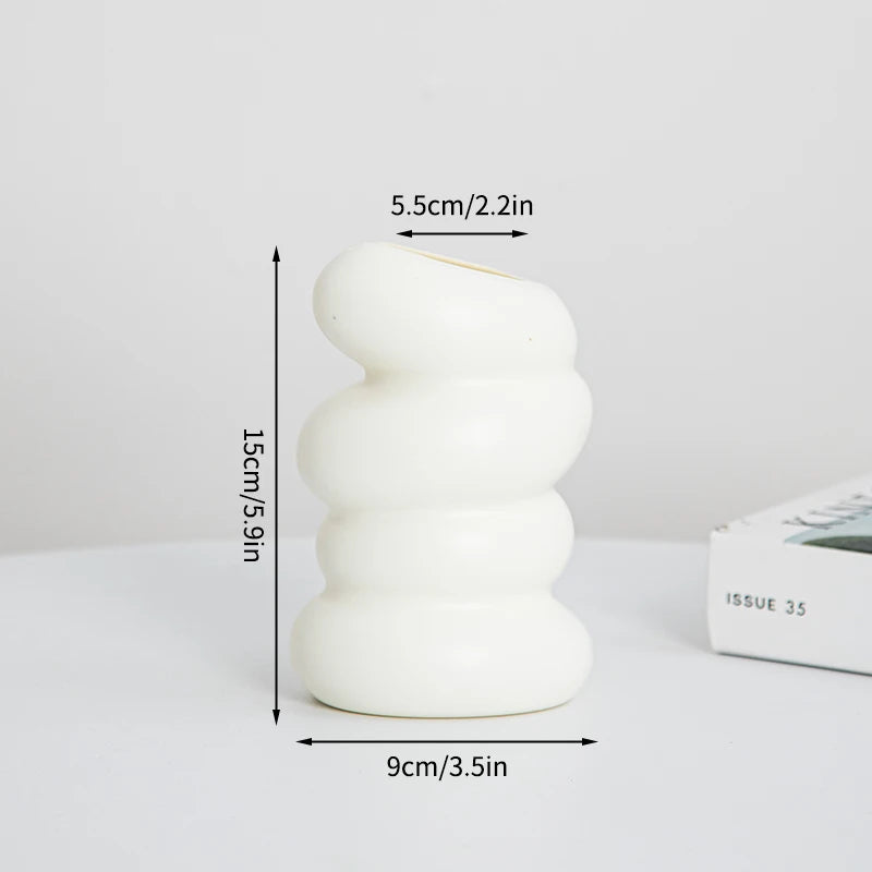 Nordic Vases Pure White Plastic Vases Imitation Ceramic Flower Vases Desktop Flowerpot Wedding Decor Home Ornament
