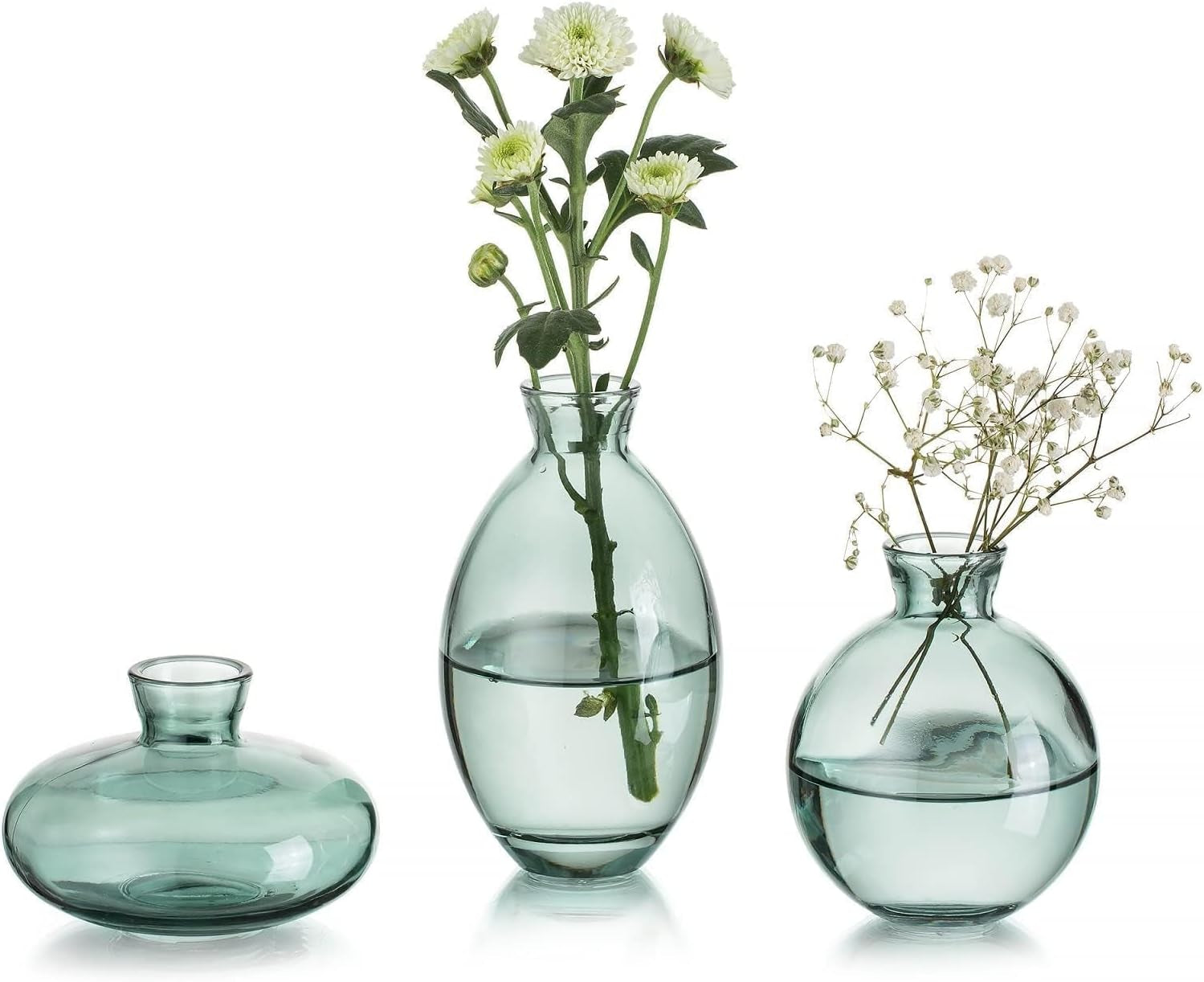 Bud Vases 3Pcs/Set Small Vases Handmade Cute Green Small Vases for Flowers Centerpieces Glass Vases Mini Vase Home Decor Centerpieces, Events Table Decor