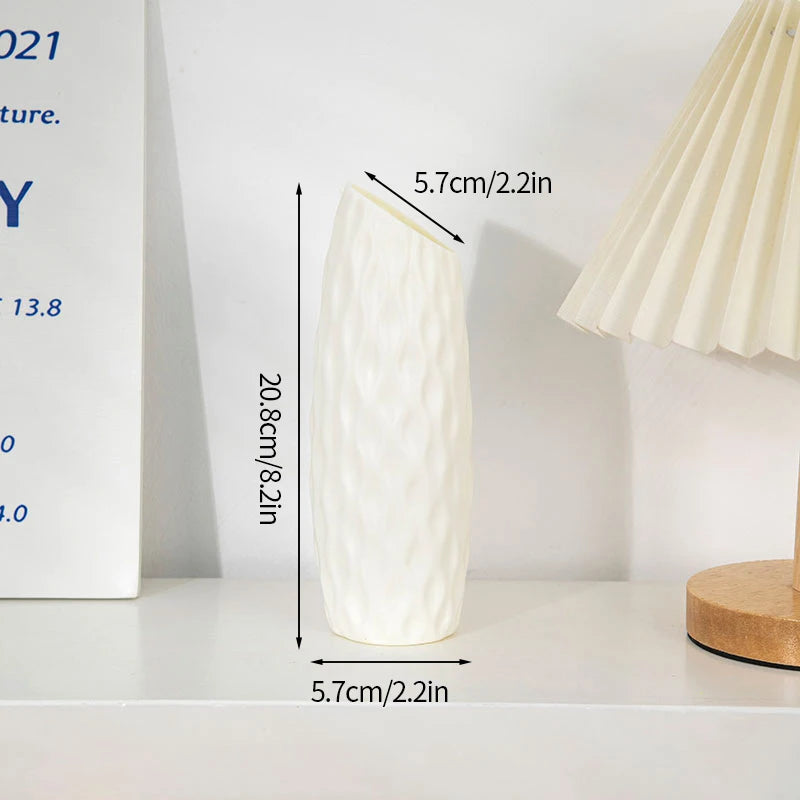 Nordic Vases Pure White Plastic Vases Imitation Ceramic Flower Vases Desktop Flowerpot Wedding Decor Home Ornament
