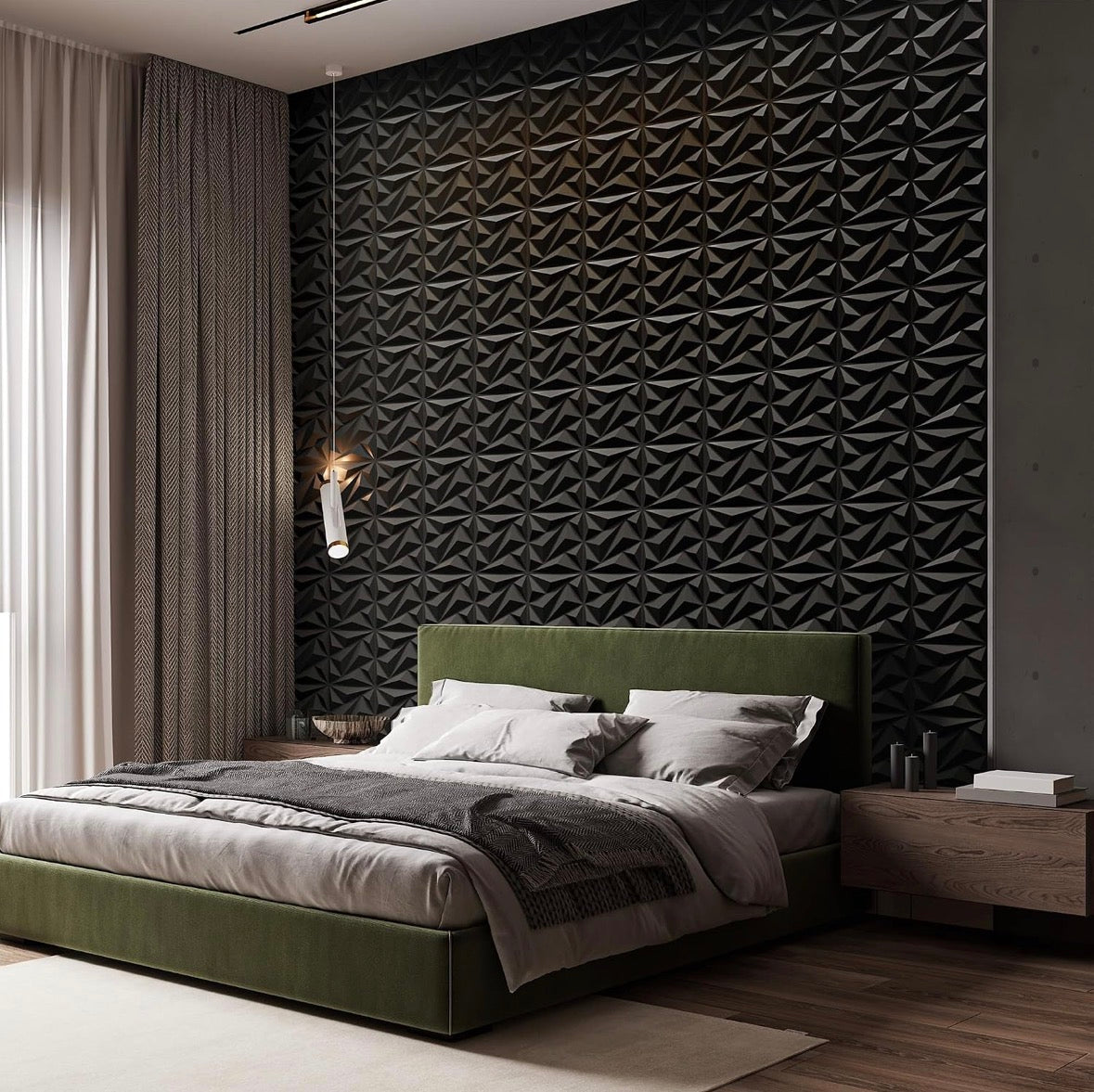 NoirEdge 3D Diamond Wall Panels – 33-Piece Black PVC Accent Set