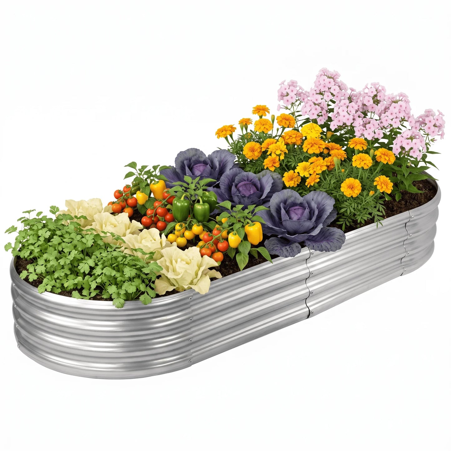 Galvanized Raised Garden Bed Kit, Galvanized Planter Raised Garden Boxes Outdoor, Oval Metal Raised Garden Beds for Vegetables