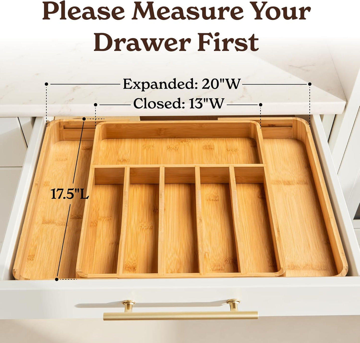 Silverware Drawer Organizer – Bamboo Kitchen Drawer Organizer, Adjustable Utensil Holder and Cutlery Tray, Drawer Dividers for Flatware and Kitchen Utensils | Adjustable
