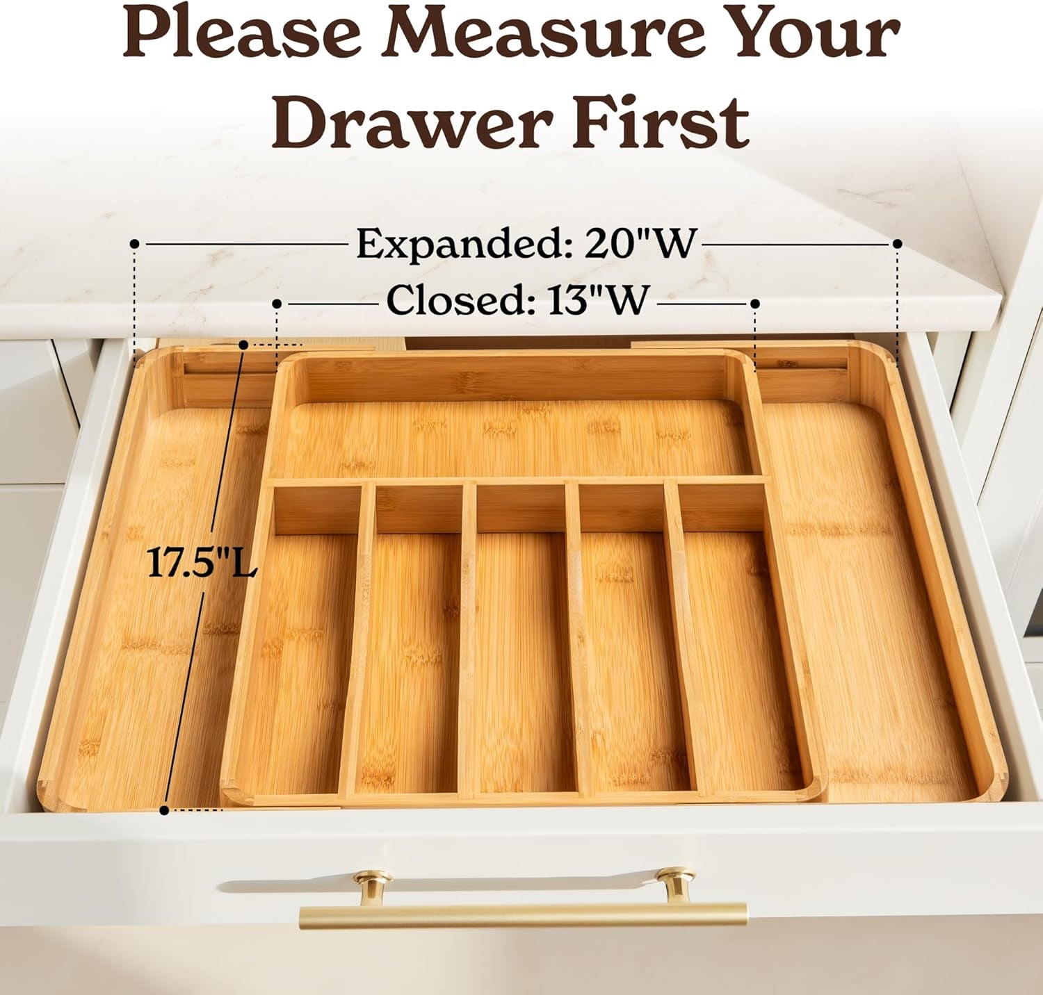 Silverware Drawer Organizer – Bamboo Kitchen Drawer Organizer, Adjustable Utensil Holder and Cutlery Tray, Drawer Dividers for Flatware and Kitchen Utensils | Adjustable