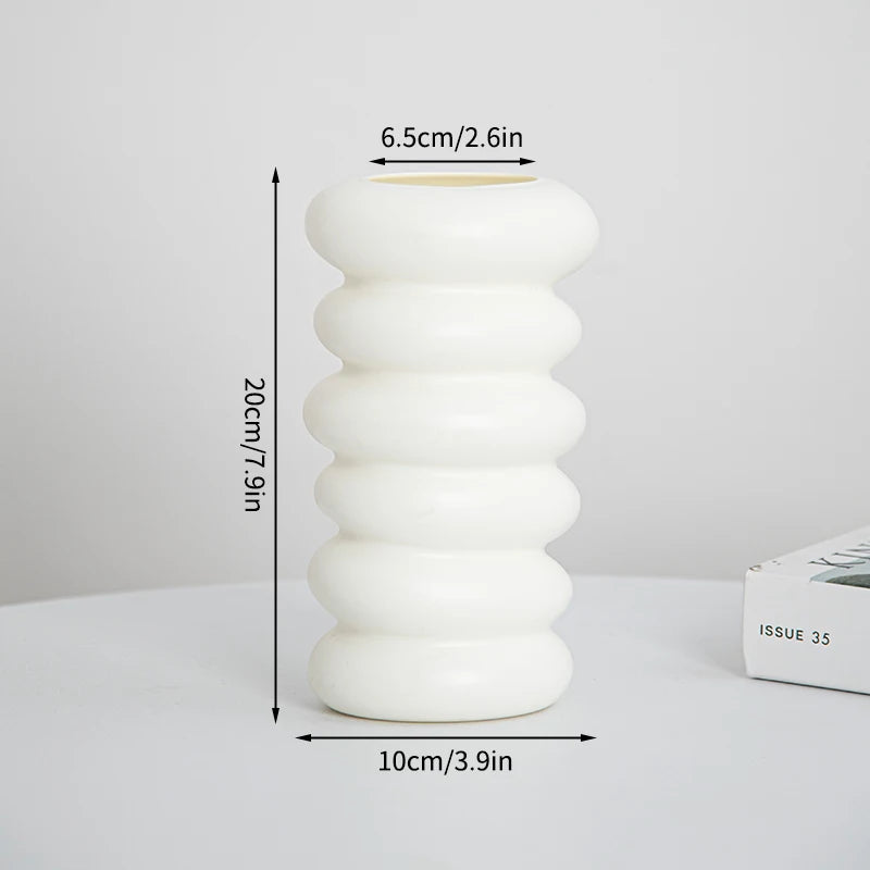 Nordic Vases Pure White Plastic Vases Imitation Ceramic Flower Vases Desktop Flowerpot Wedding Decor Home Ornament