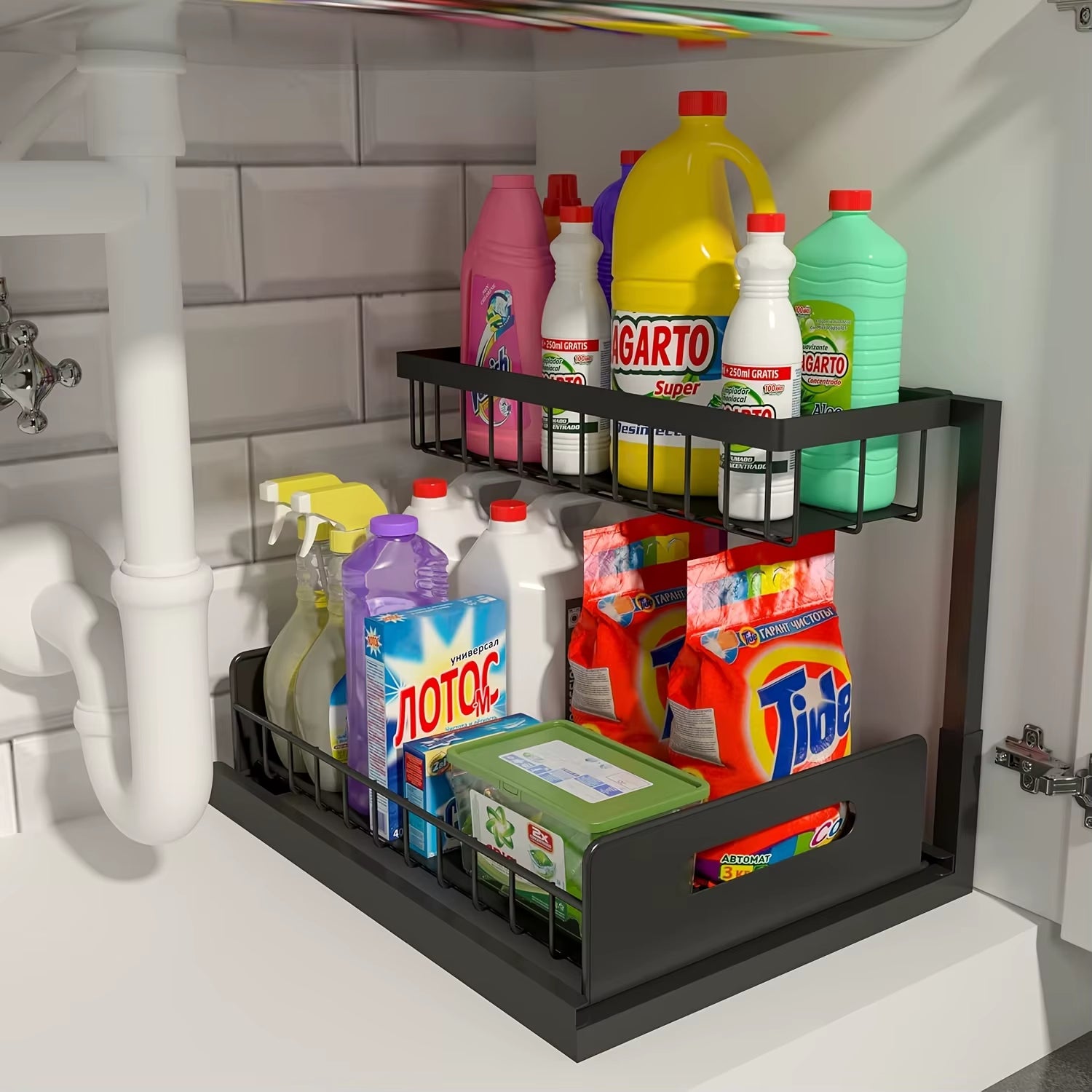 Under Sink Organizer, Pull Out Cabinet Organizer 2 Tier Slide Out Sink Shelf Cabinet Storage Shelves, under Sink Storage