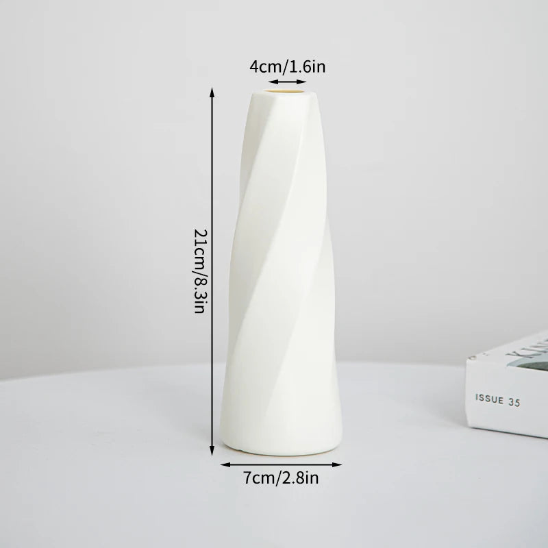 Nordic Vases Pure White Plastic Vases Imitation Ceramic Flower Vases Desktop Flowerpot Wedding Decor Home Ornament