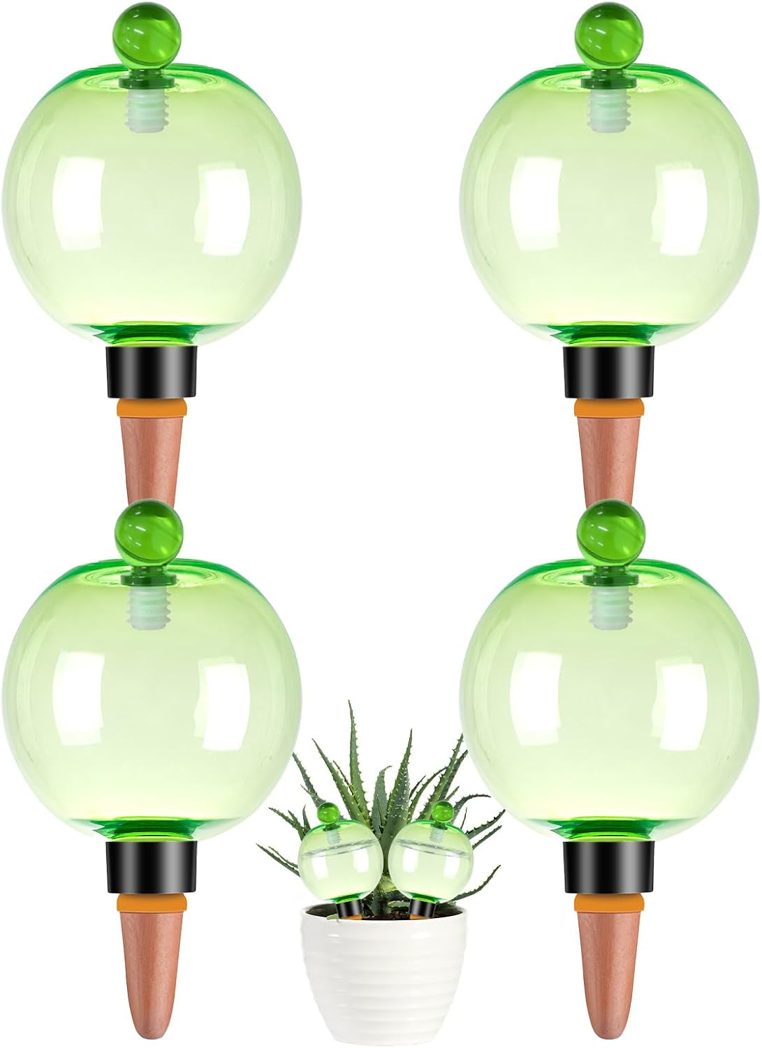 4 Pack Self Watering Globes 17Oz Large Plant Watering Globes Top Fill, Self Water Planter Insert Indoor/Outdoor Plastic Water Bulbs Slow Release Terracotta for Plants, Green