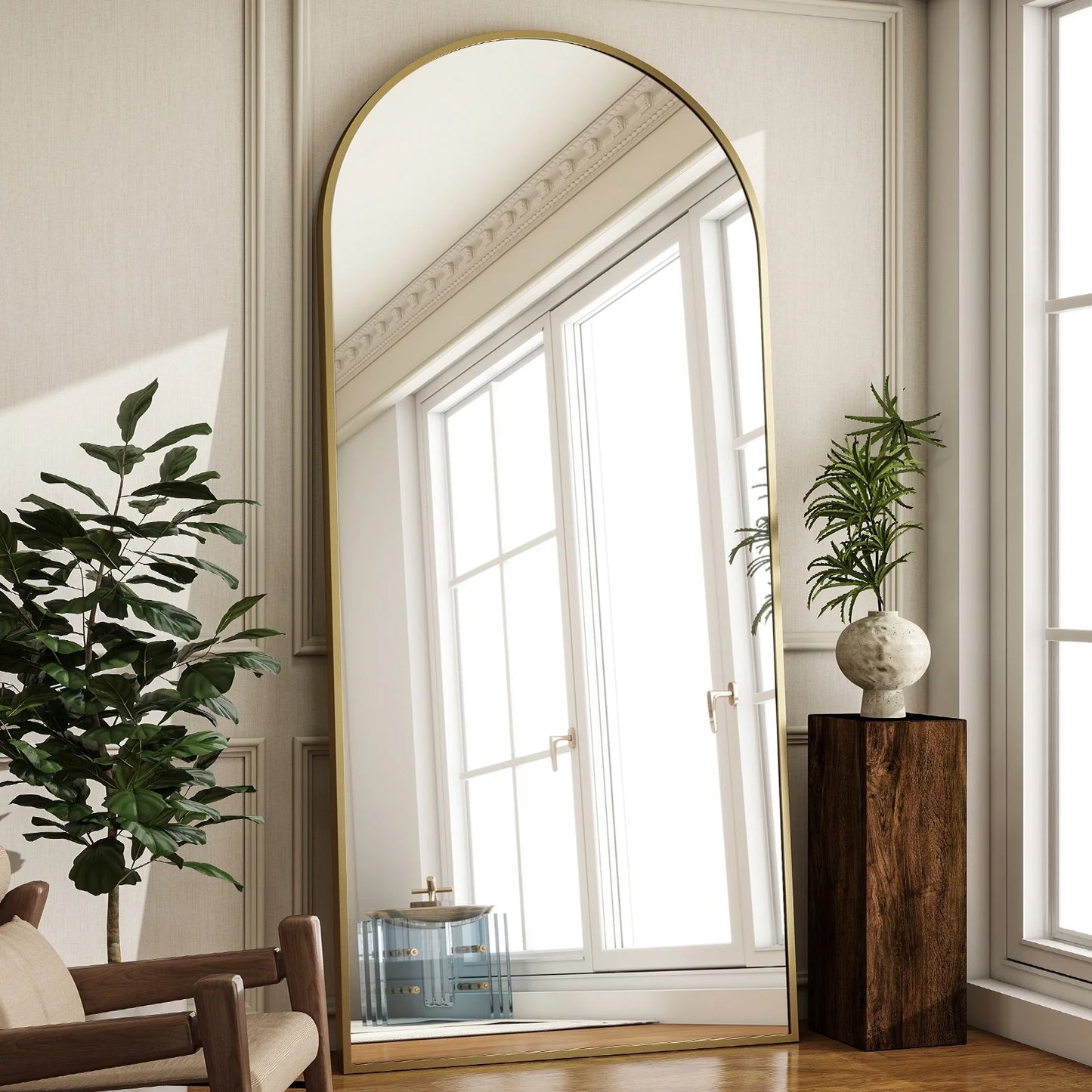 76"X34" Oversized Arched Metal Framed Standing Mirrors, Gold