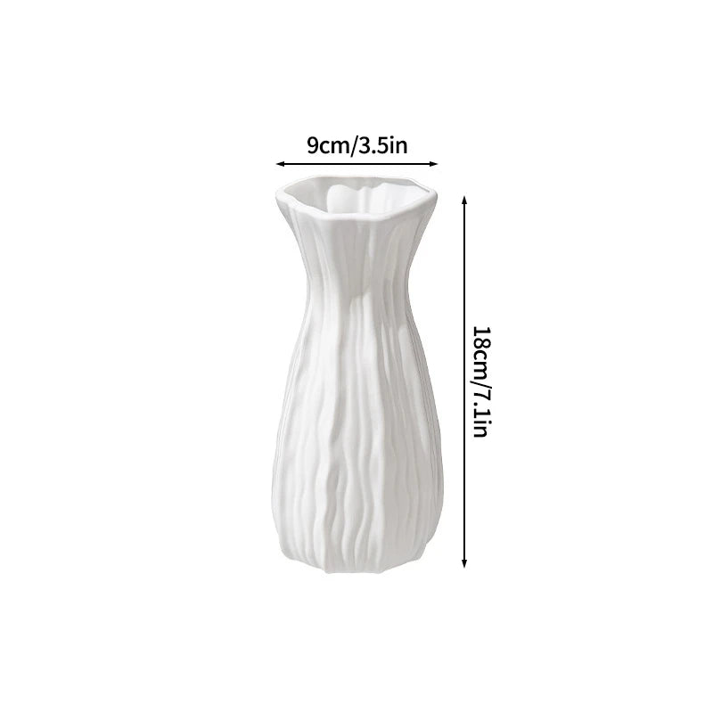 Nordic Vases Pure White Plastic Vases Imitation Ceramic Flower Vases Desktop Flowerpot Wedding Decor Home Ornament
