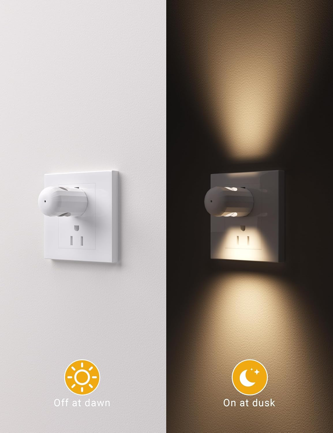 6-Pack LED Night Light Plug-In Wall Outlet Light,2700K Warm White, Ambient Lighting for Bedroom, Bathroom, Nursery, Hallway, Kitchen