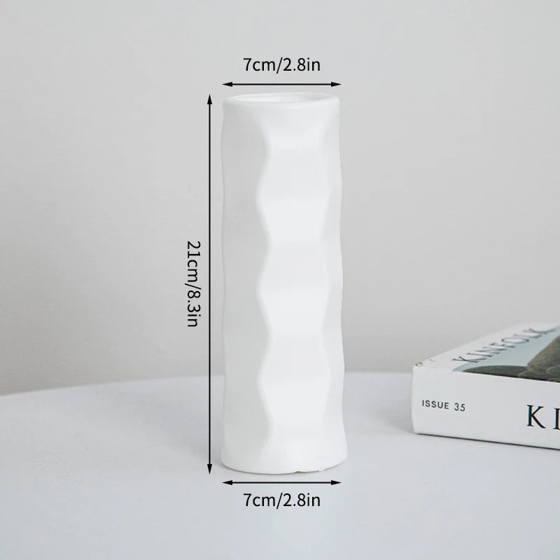 Nordic Vases Pure White Plastic Vases Imitation Ceramic Flower Vases Desktop Flowerpot Wedding Decor Home Ornament